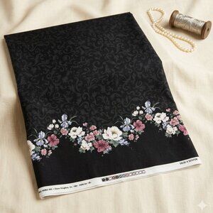 Vintage 1993 Daisy Kingdom Floral Border Fabric Poppy Damask Cotton 5 Yards